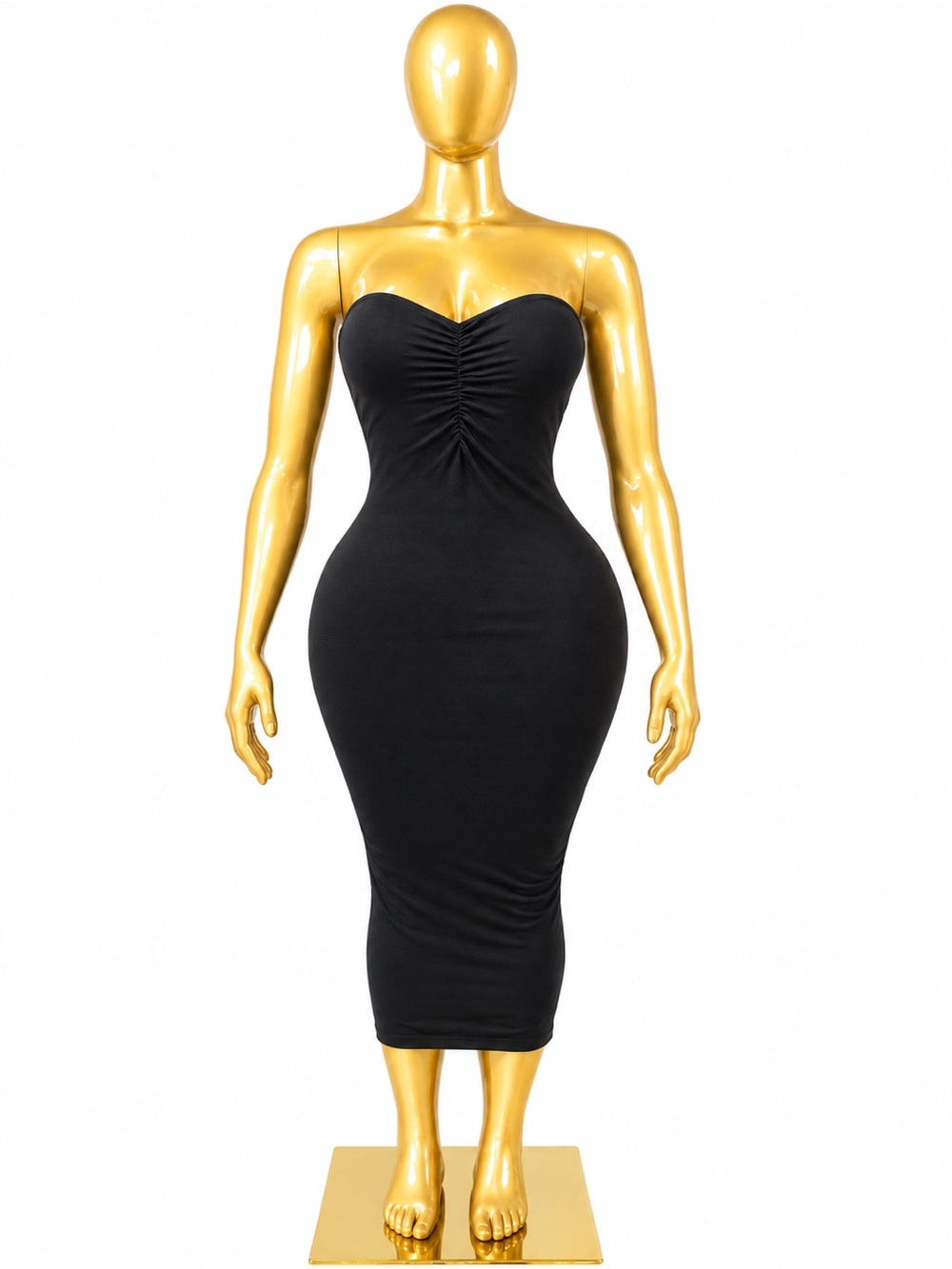 naked wardrobe Black Strapless Ruched Bodycon Midi Dress